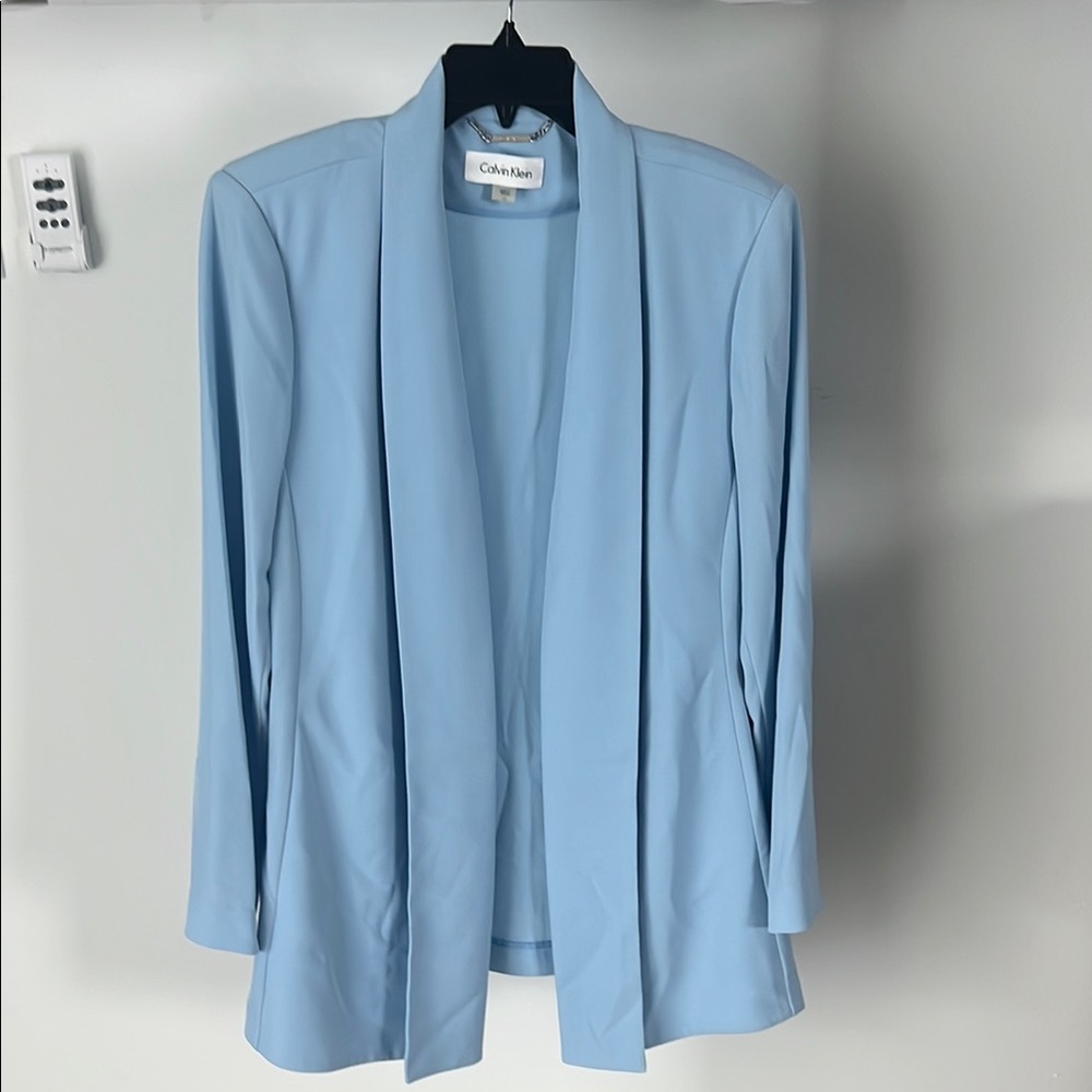 Calvin Klein Blue Blazer Minimalist Open Front Design